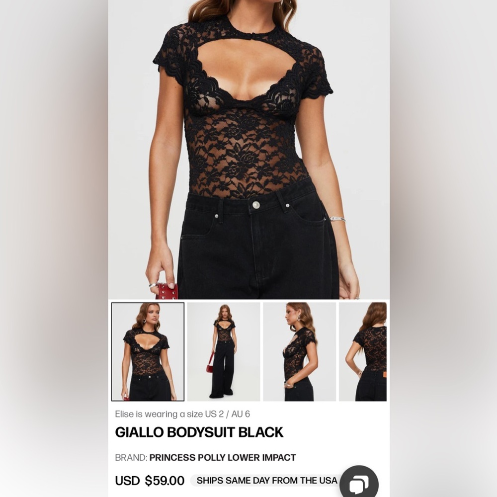 Princess Polly Black Giallo Bodysuit Black US Size 2